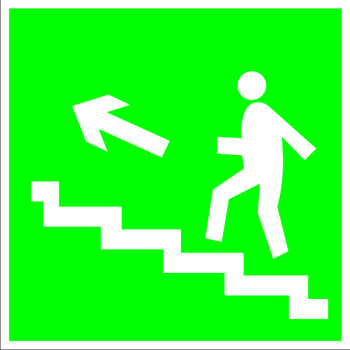E16 направление к эвакуационному выходу по лестнице вверх (левосторонний) (пластик, 200х200 мм) - Знаки безопасности - Эвакуационные знаки - Магазин охраны труда ИЗО Стиль