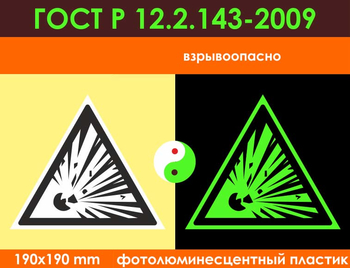 W02 взрывоопасно (фотолюминесцентный пластик ГОСТ 34428-2018, 200х200 мм) - Знаки безопасности - Фотолюминесцентные знаки - Магазин охраны труда ИЗО Стиль